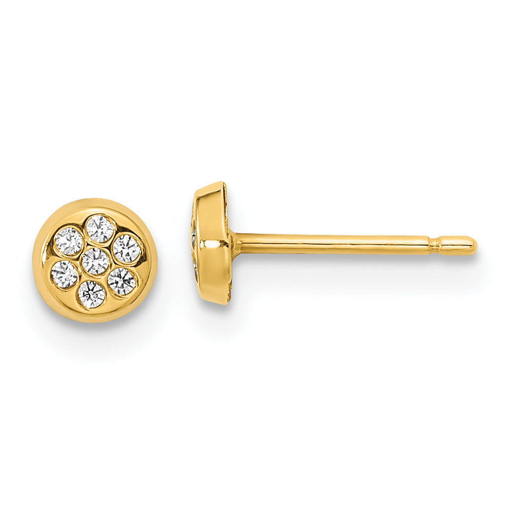 14K Polished CZ Circle Post Earrings