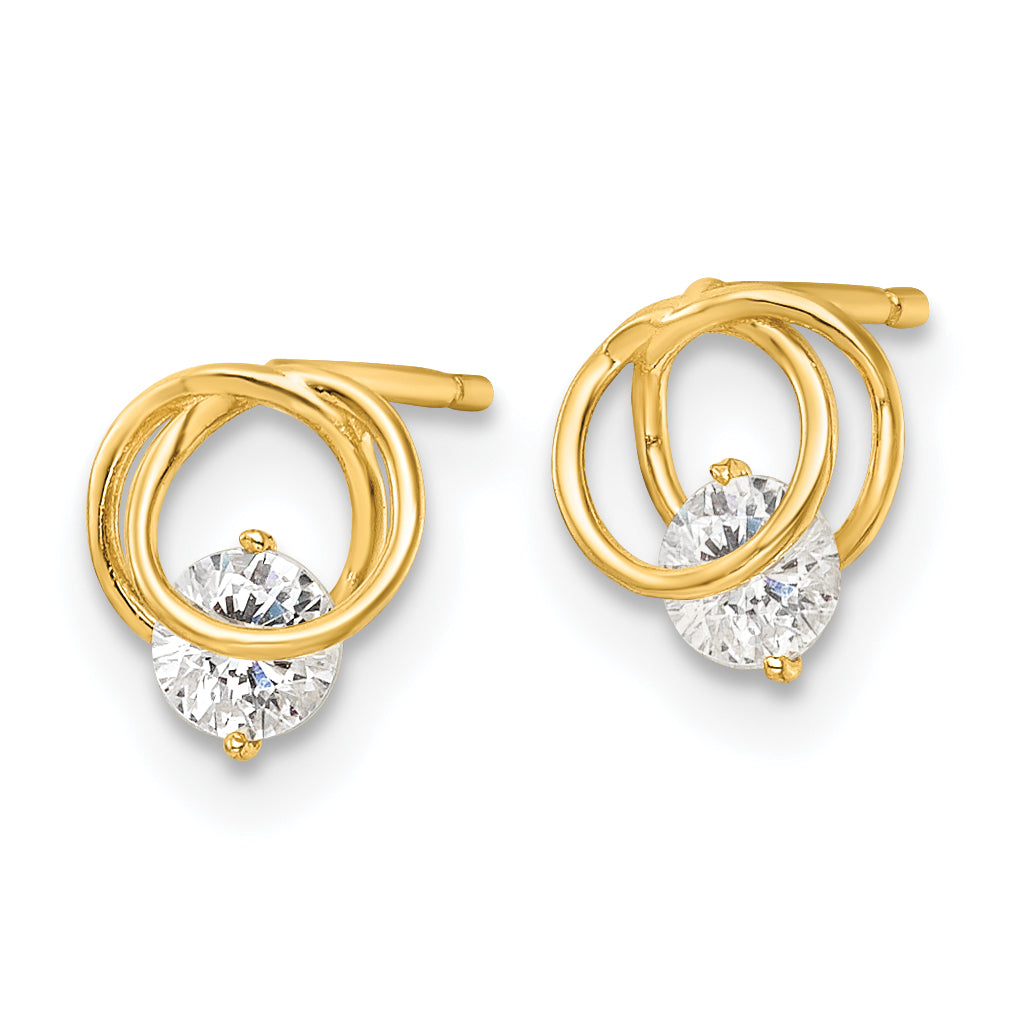 14k Yellow Gold Polished CZ Circles Post Earrings