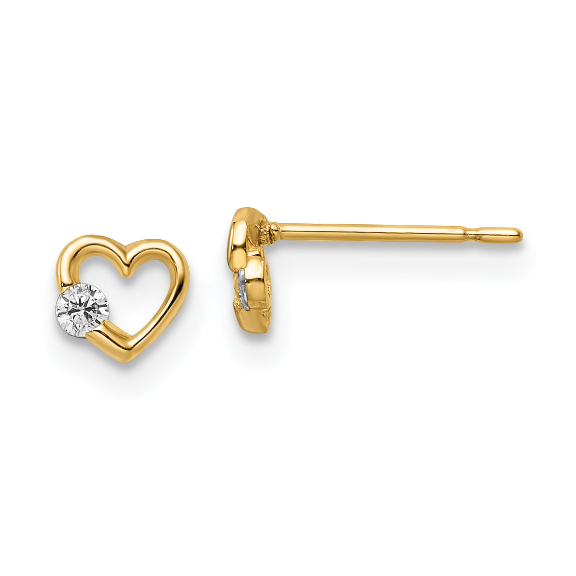 14k CZ Heart Post Earrings