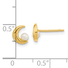 14K Polished Half Moon 2.5-3mm Freshwater Cultured Pearl Post Earrings