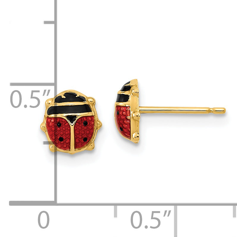 14K Gold Red/Black Enamel Ladybug Post Earrings