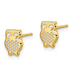 14K Gold Textured Owl Post Earrings