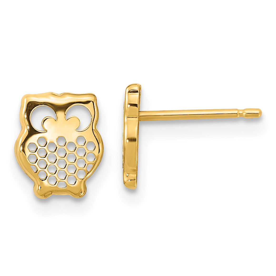 14K Gold Textured Owl Post Earrings