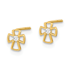 14K Polished Set of Ball Post Cross and CZ Bezel 3 Pair Earrings Set