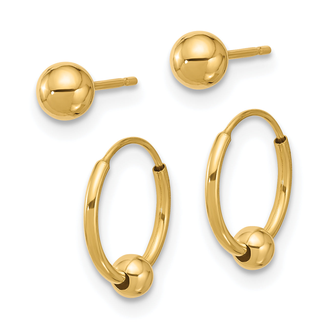 14K Polished Ball and Hoop Earring Set