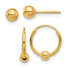 14K Polished Ball and Hoop Earring Set