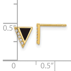 14K CZ Black Epoxy Triangle Post Earrings