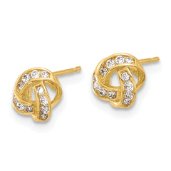 14K Polished CZ Love Knot Post Earrings