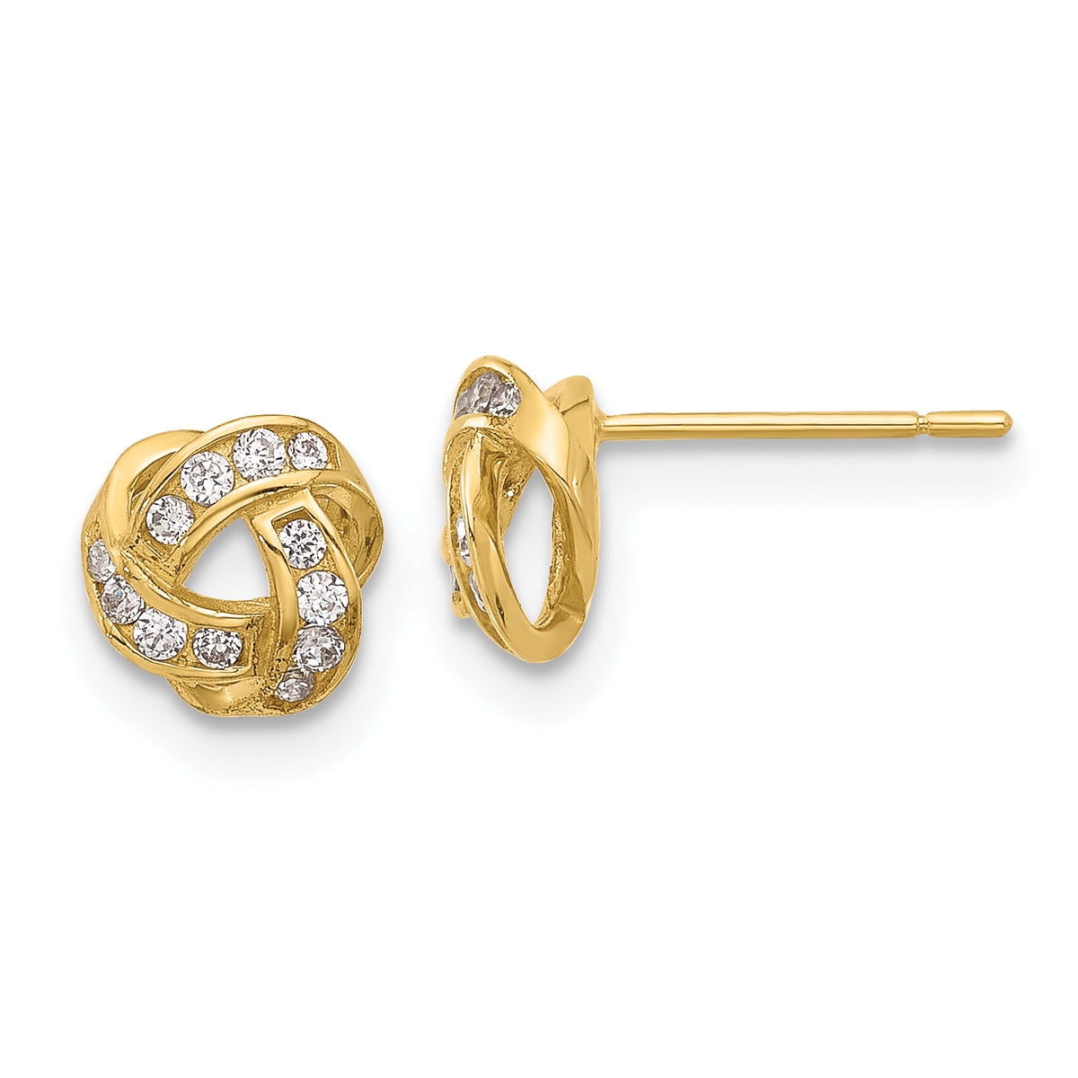 14K Polished CZ Love Knot Post Earrings