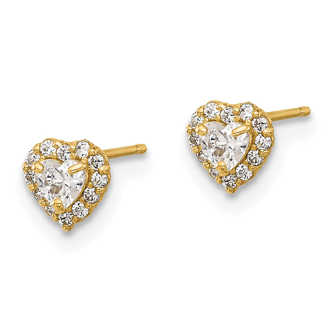 14K CZ Heart Post Earrings