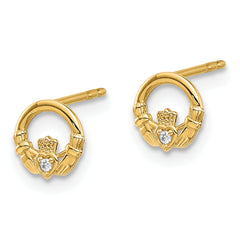 14K CZ Claddagh Post Earrings