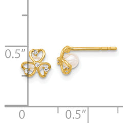 14K CZ and Freshwater Cultured Pearl Post Earrings
