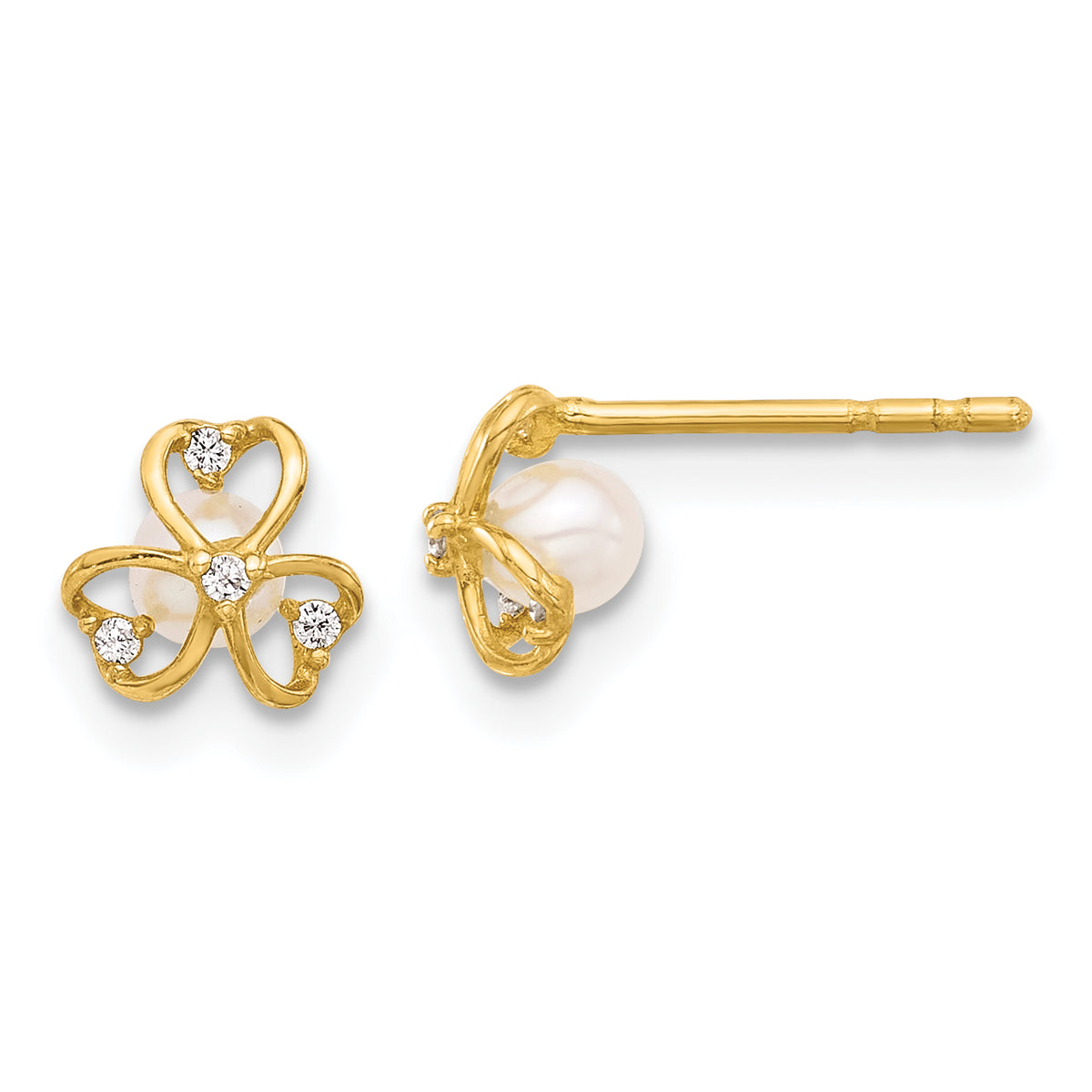 14K CZ and Freshwater Cultured Pearl Post Earrings