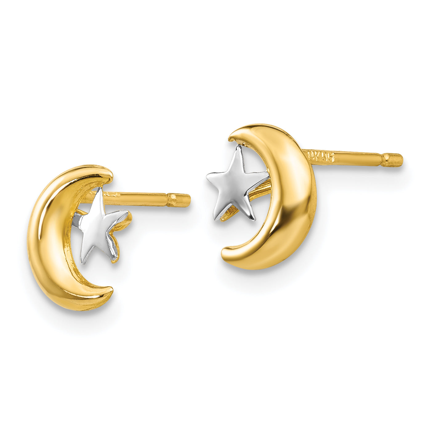 14k Polished & Rhodium Moon & Star Post Earrings Secondary image