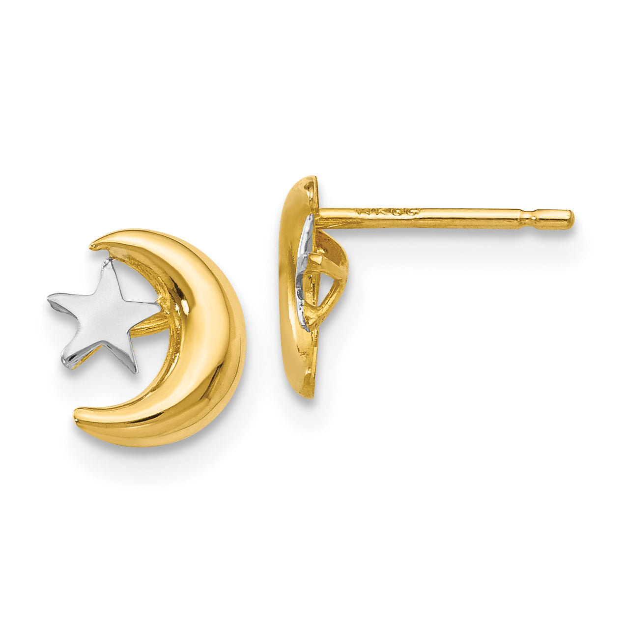 14k Polished & Rhodium Moon & Star Post Earrings Main image