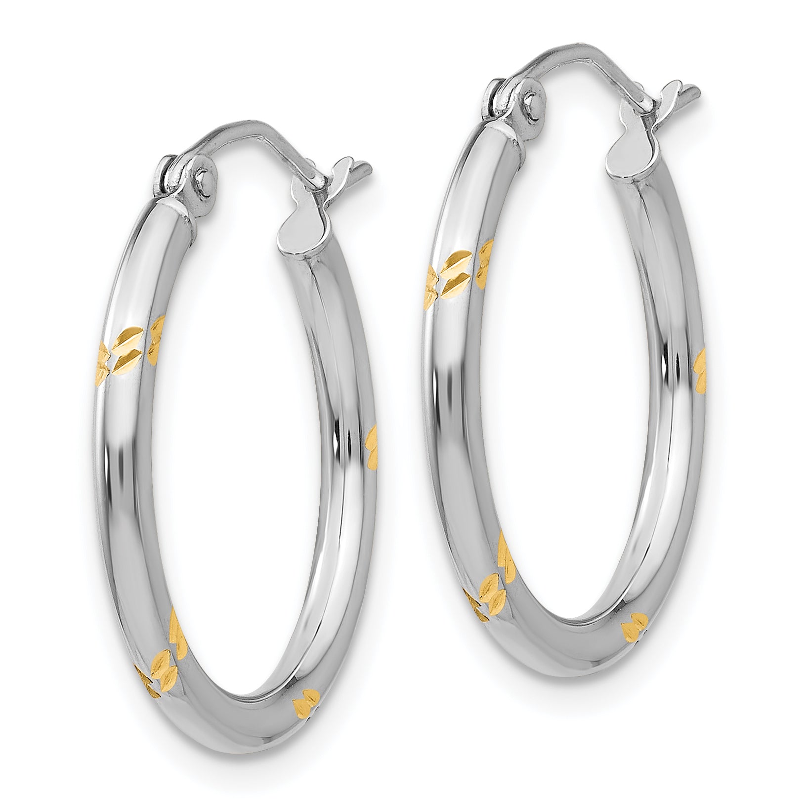 14k White Gold and Yellow Rhodium D/C Hoop Earrings Secondary image