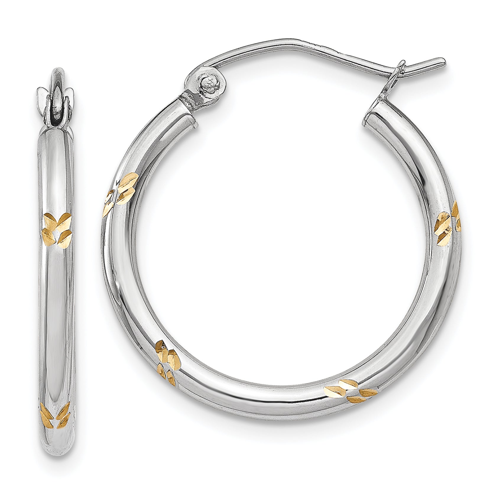14k White Gold and Yellow Rhodium D/C Hoop Earrings Main image