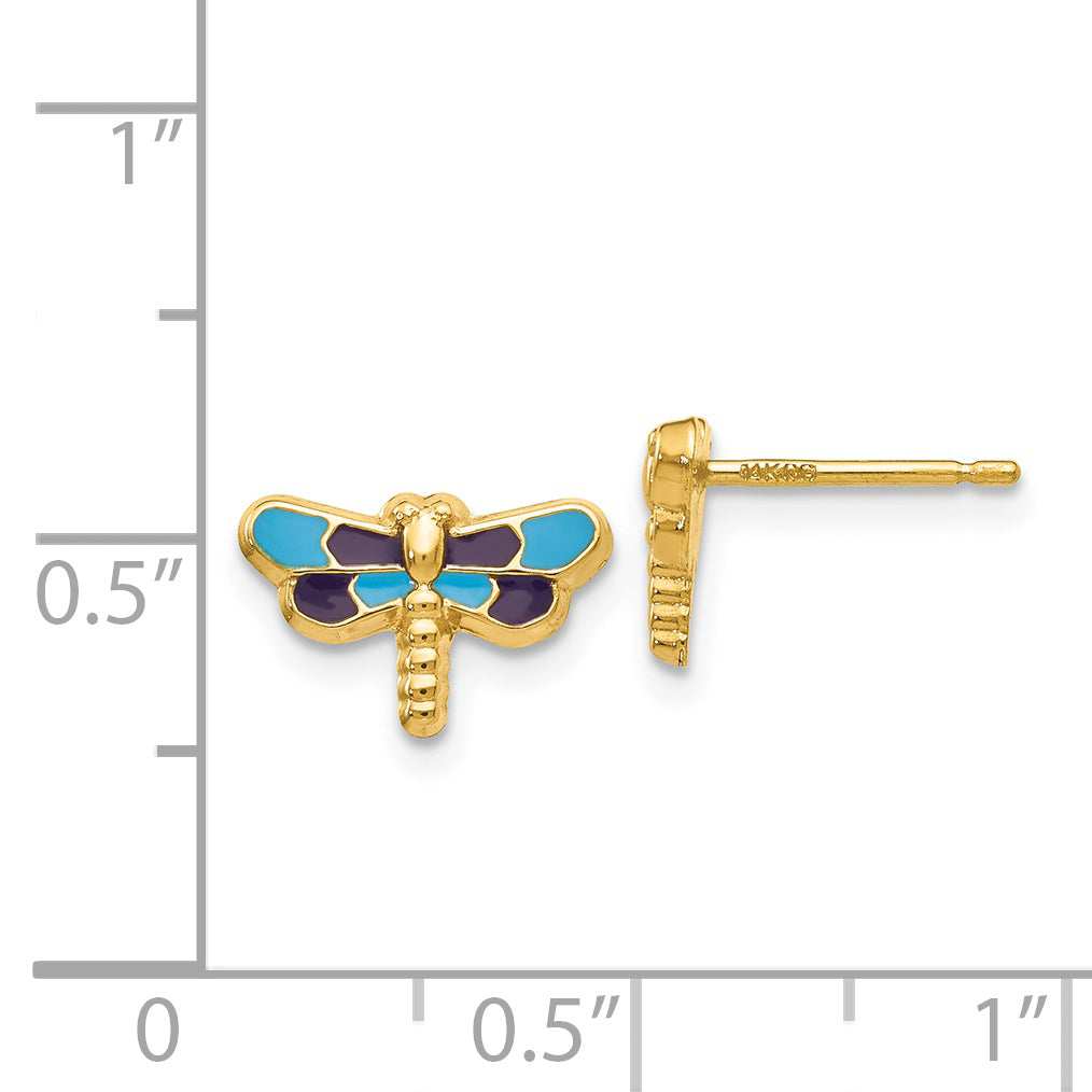 14k Enameled Dragonfly Earrings