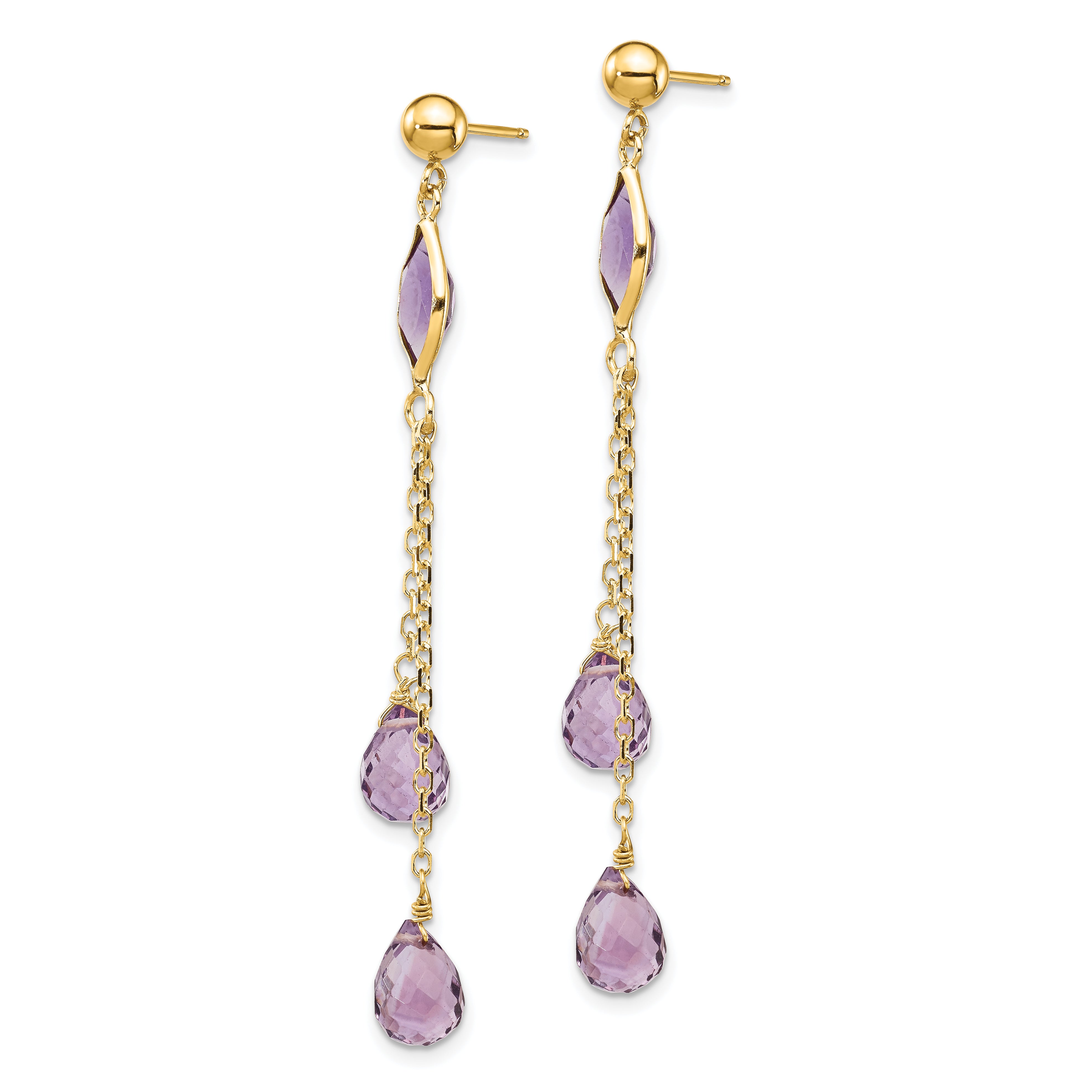 14k Amethyst Post Dangle Earrings Secondary image