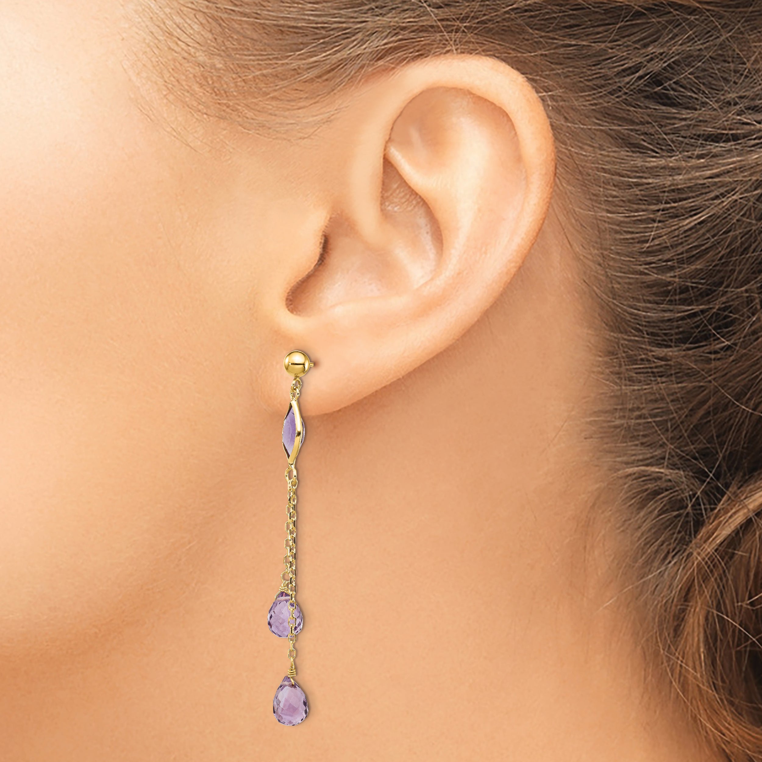 14k Amethyst Post Dangle Earrings