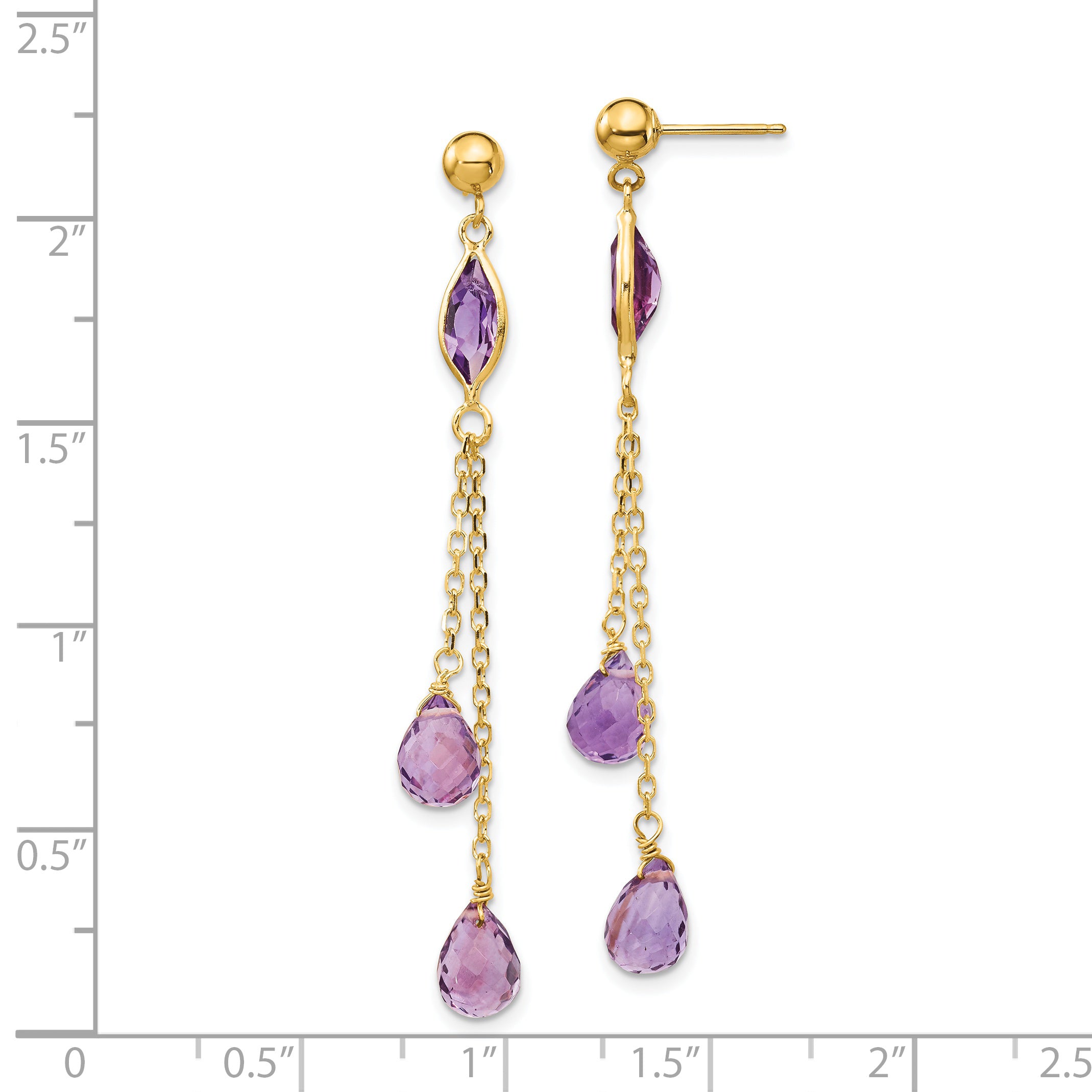 14k Amethyst Post Dangle Earrings