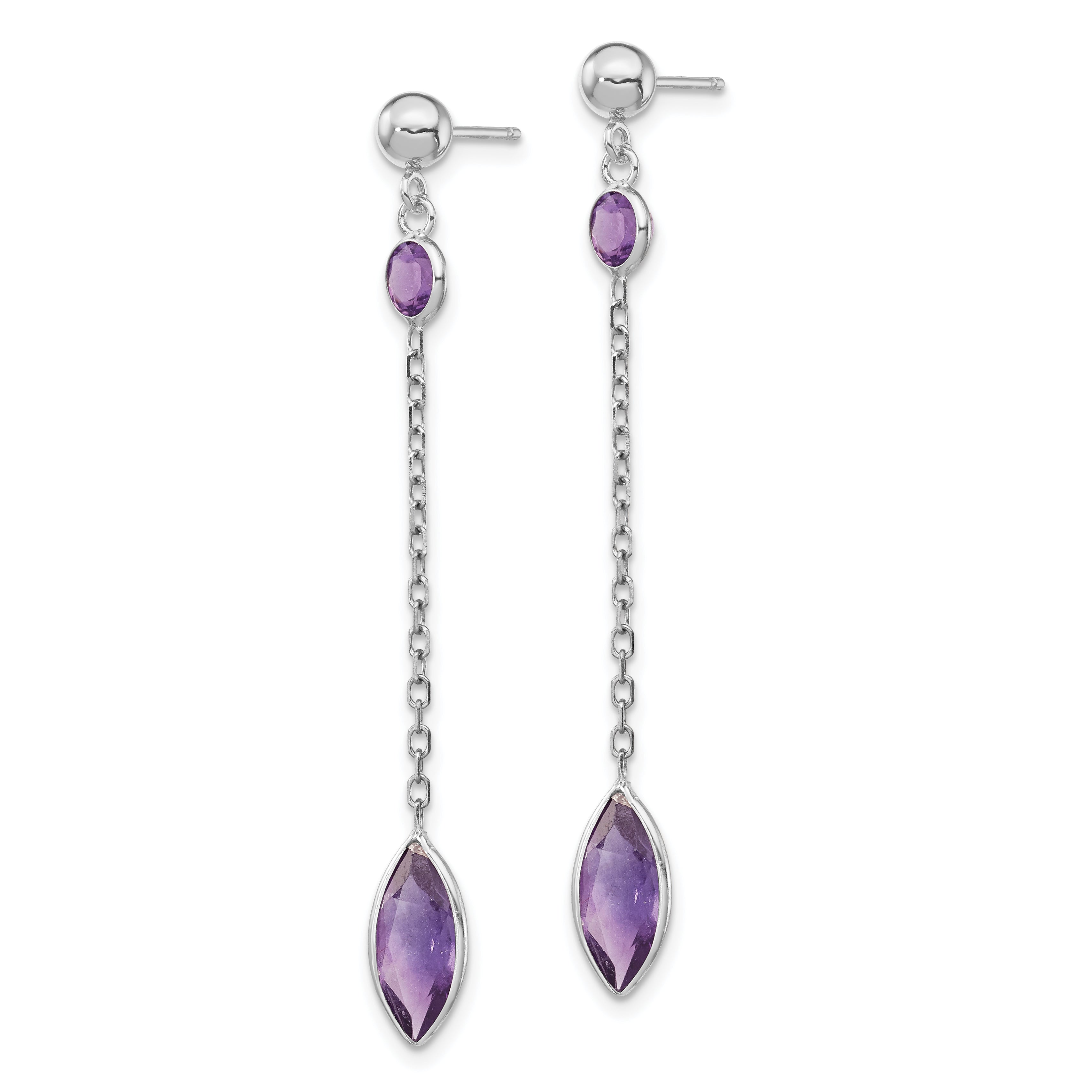 14k White Gold Amethyst Post Dangle Earrings Secondary image