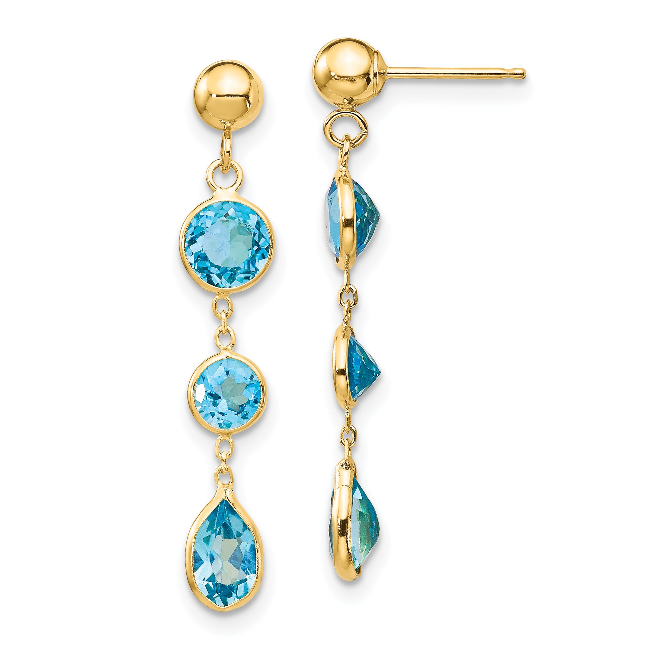 14k Blue Topaz Gemstone Dangle Earrings Main image