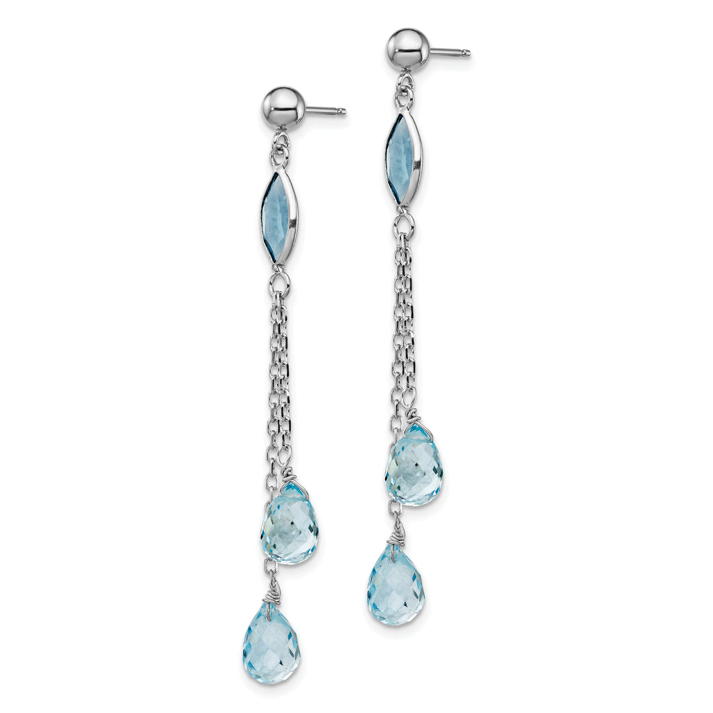 14k White Gold Blue Topaz Dangle Earrings