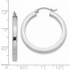 14k White Gold 3mm Polished Square Tube Hoop Earrings
