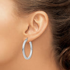 14k White Gold 3mm Polished Square Tube Hoop Earrings