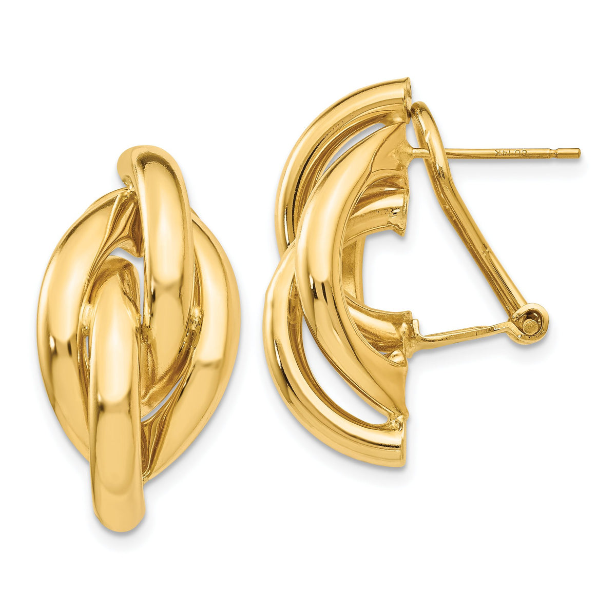 Swirl Omega Back Stud Earrings in 14K Yellow Gold, 13mm - Sophia Jewelers Main image