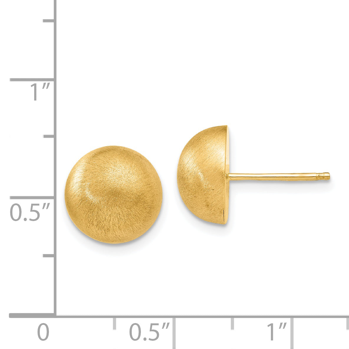 14k Hollow Satin 10.50mm Half Ball Post Earrings