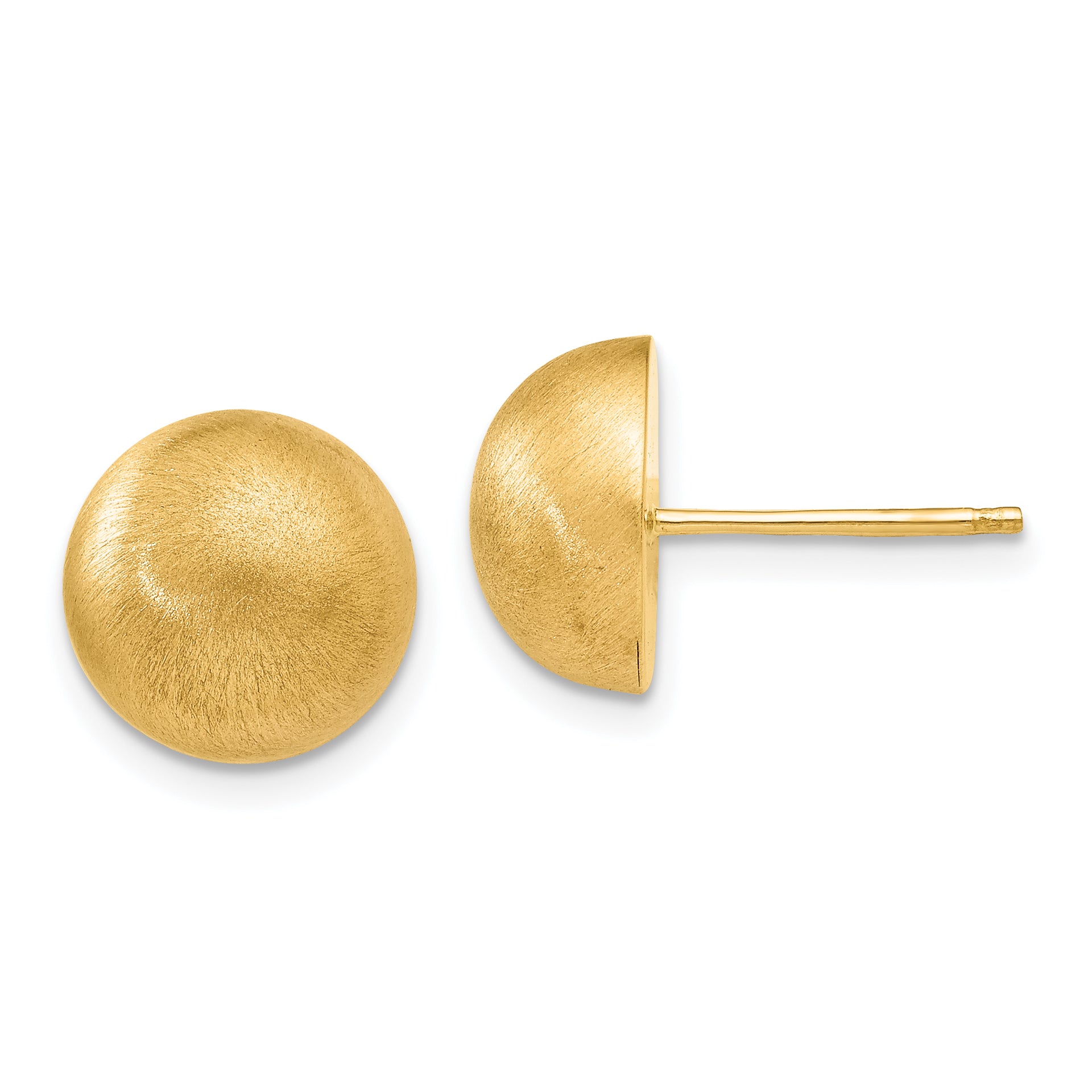 14k Hollow Satin 10.50mm Half Ball Post Earrings