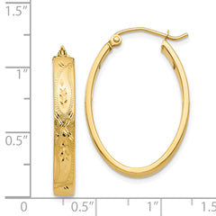 14k Satin & Diamond-Cut Oval Hoop Earrings