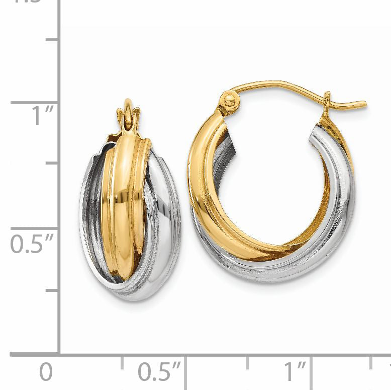14k Two-tone Polished Double Hoop Earrings
