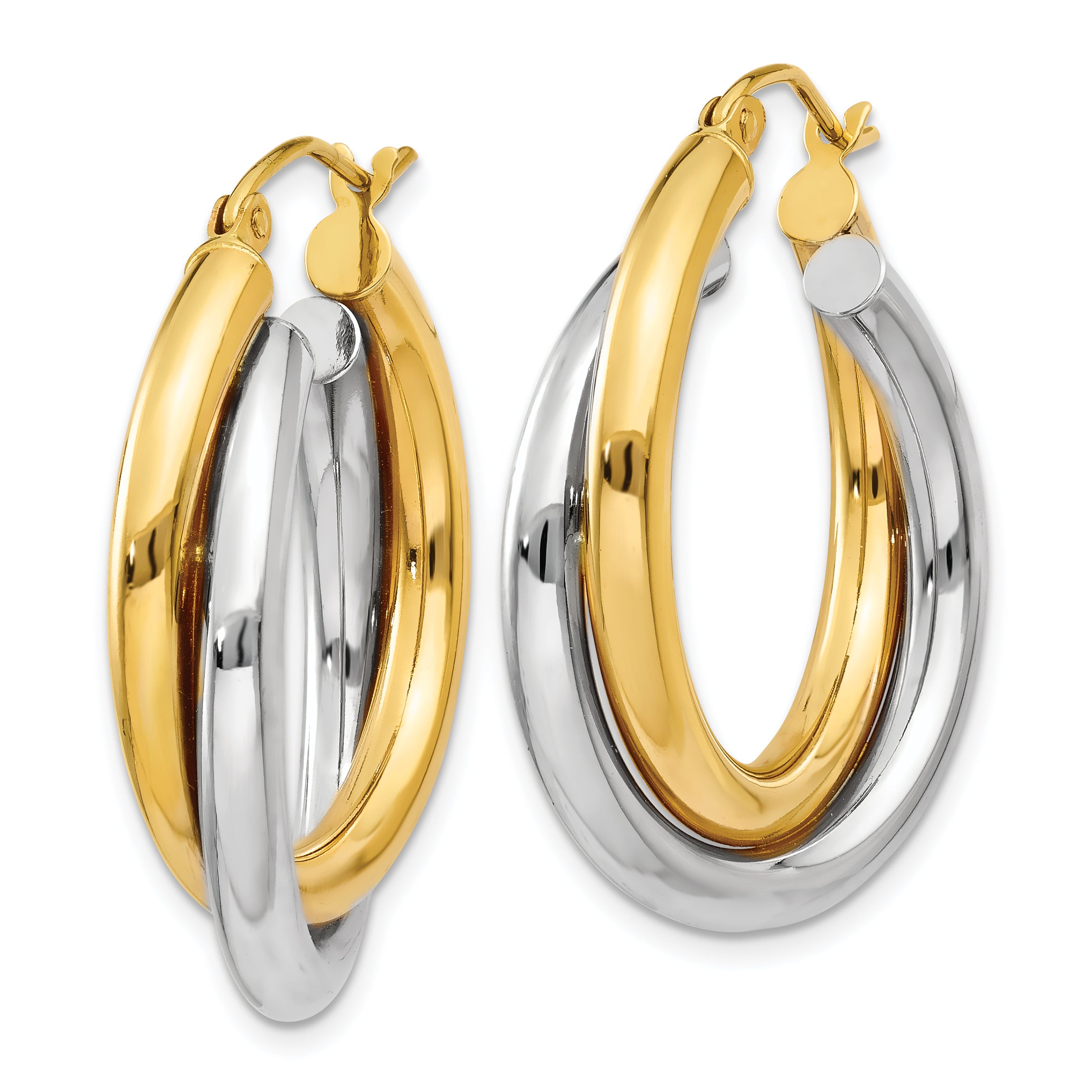 14k Two-tone Double Hoop Earrings Secondary image