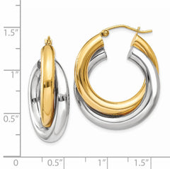 14k Two-tone Polished Double Tube Hoop Earrings