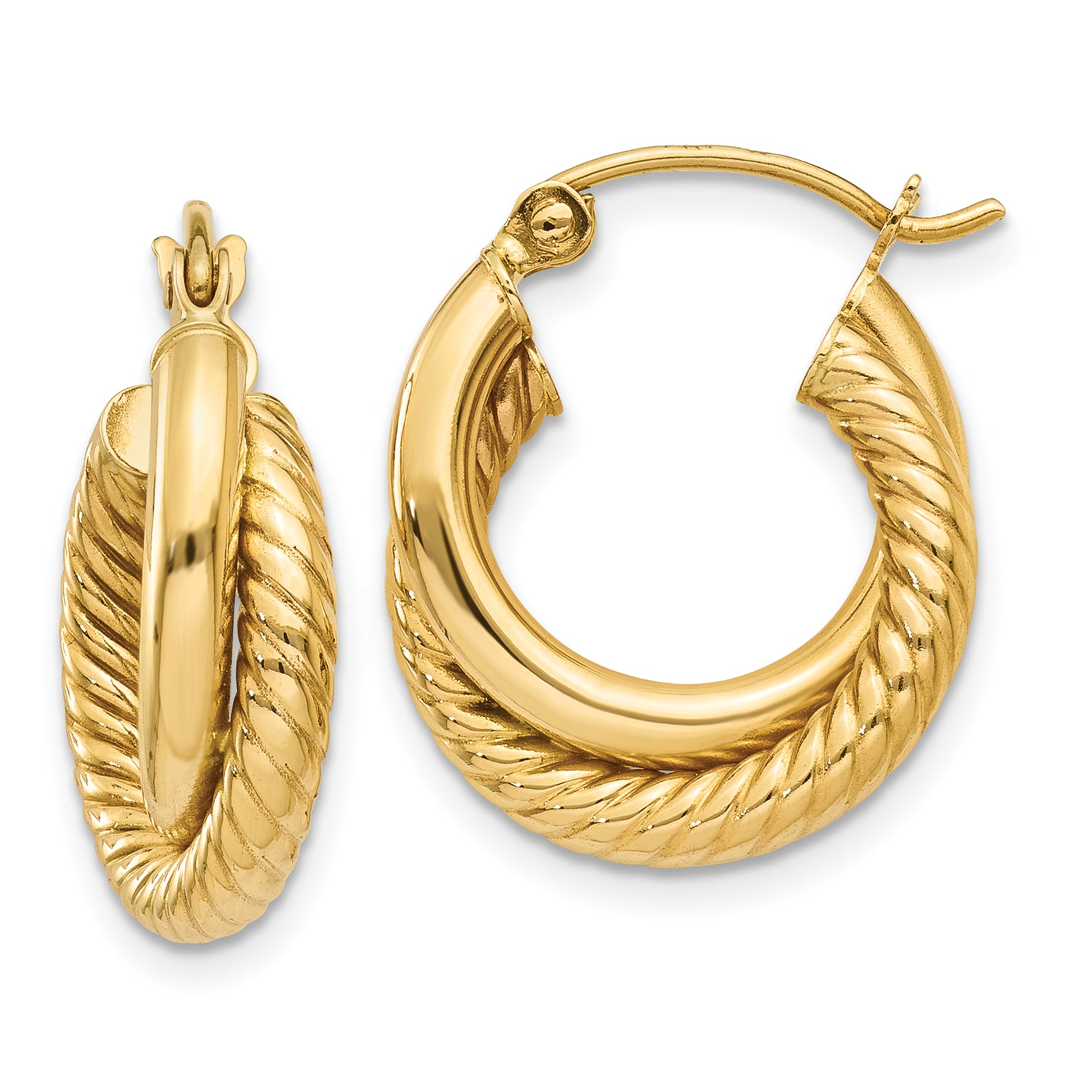 14k Polished Twisted Double Hoop Earrings