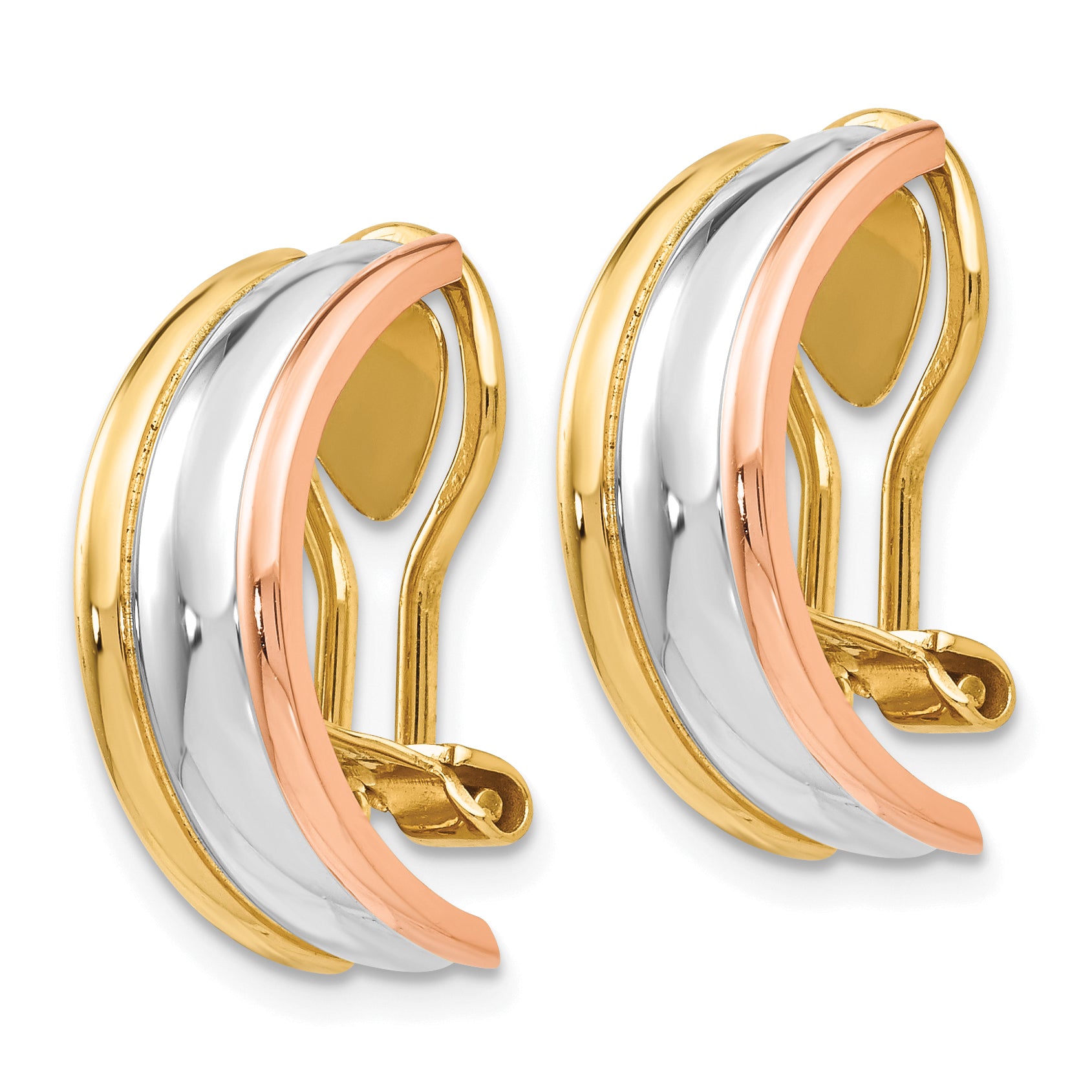 14k TRI COLOR NON-PIERCED EARRINGS Secondary image
