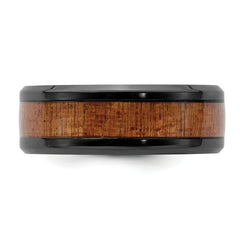 Black Zirconium Polished with Sapele Wood Inlay 8mm Band