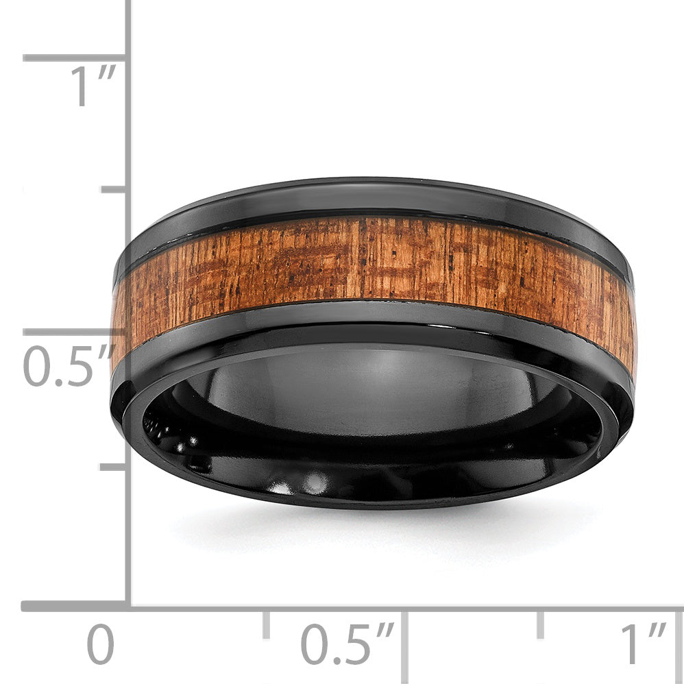 Black Zirconium Polished with Sapele Wood Inlay 8mm Band