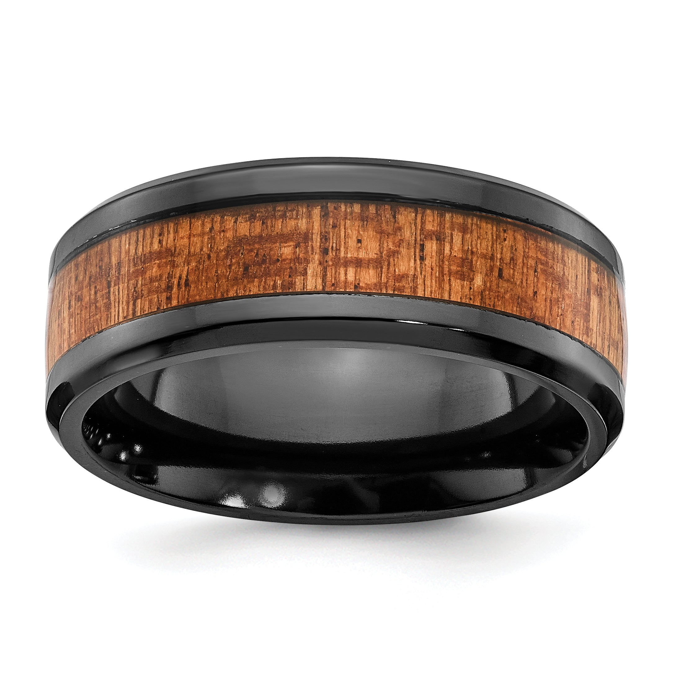 Black Zirconium Polished with Sapele Wood Inlay 8mm Band