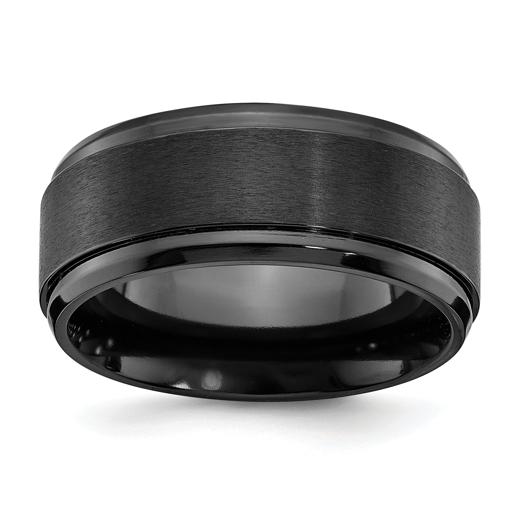Black Zirconium Polished with Brushed Center 9mm Beveled Edge Band