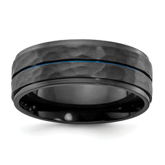 Black Zirconium Brushed Polished and Hammered with Blue IP-plated 8mm Band