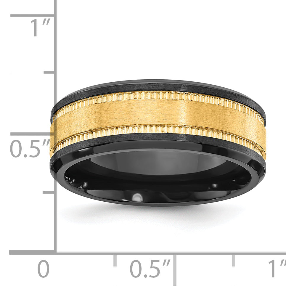 Black Zirconium Brushed and Polished with Yellow IP-plated Center 8mm Band