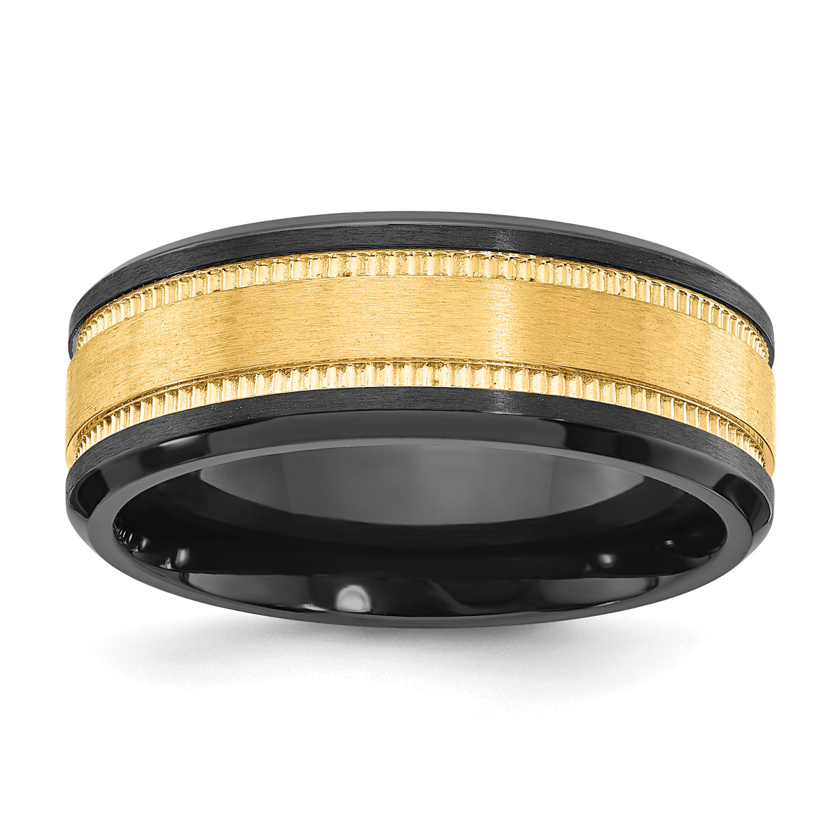 Black Zirconium Brushed and Polished with Yellow IP-plated Center 8mm Band