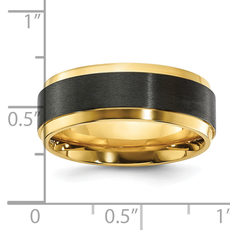 Black Zirconium Polished Yellow IP-plated with Brushed Center 8mm Band