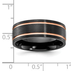 Black Zirconium Brushed and Polished Rose IP-plated 8mm Band
