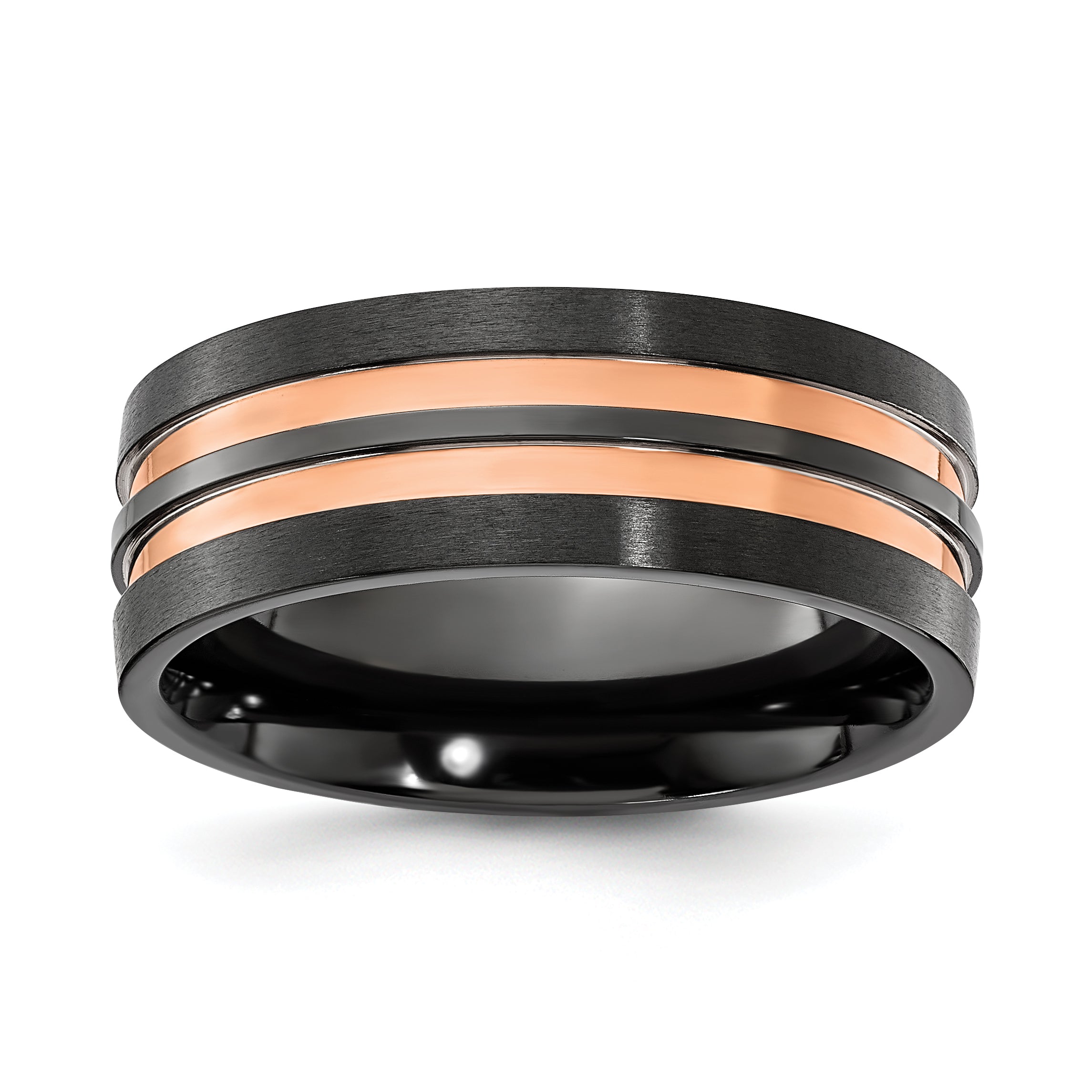 Black Zirconium Brushed and Polished Rose IP-plated 8.00mm Band