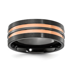 Black Zirconium Brushed and Polished Rose IP-plated 8.00mm Band